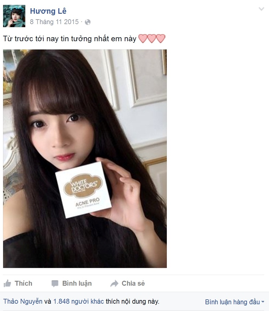 Hotgirl Hương Lan sử dụng kem làm giảm mụn White Doctors